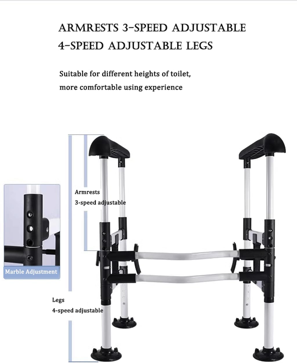 Freestanding Toilet Safety Rail - Adjustable Width and Height to fit Any Toilet, Medical Toilet Frame for Seniors and People with Disabilities, Foldable Grab Bars with Padded Handles(Color:Black-L)