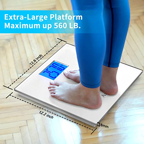 Asligtco Bathroom Scale 560Lbs High Capacity Scale For Body Weight Extra Large Platform Backlit Display Digital Scales With Tape Measure & Battery(Silver) #TOP1