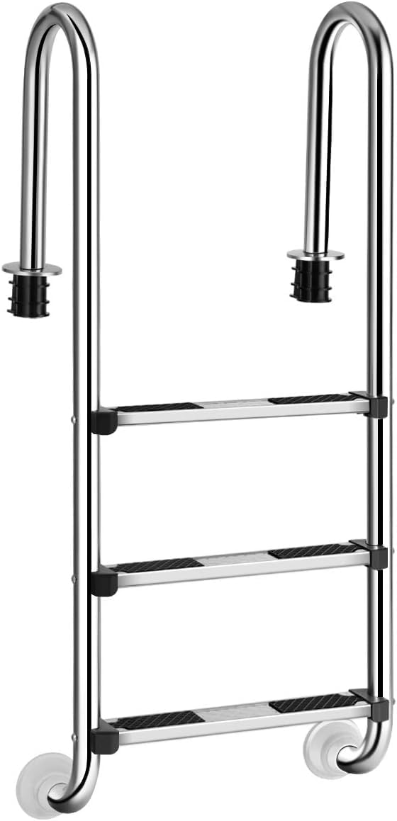 RELAX4LIFE Escalera de Piscina de Acero Inoxidable con 3 Peldaños Antideslizantes, Escalera Piscina Desmontable para Piscina, SPA y Parques Acuático, Carga 150kg, 55x25x132,5cm, Plateado