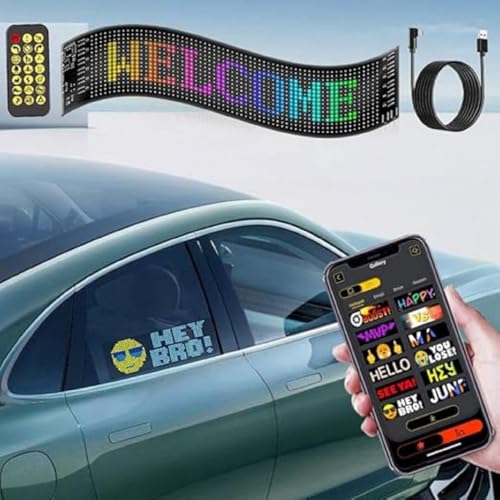 Image of Flexible LED Matrix Panel Display Sign, 7x3 Inches, IP65 Waterproof, App and Remote Control, for Cars, Home, Office, Shops