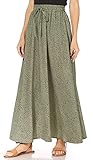 Picture of Maxi Skirts for Women & Teens - Long Length Reg & Plus, Trendy Summer Skirts - Aline Flowy Elastic High Waisted Midi - Boho (Medium, Green Black Dots)