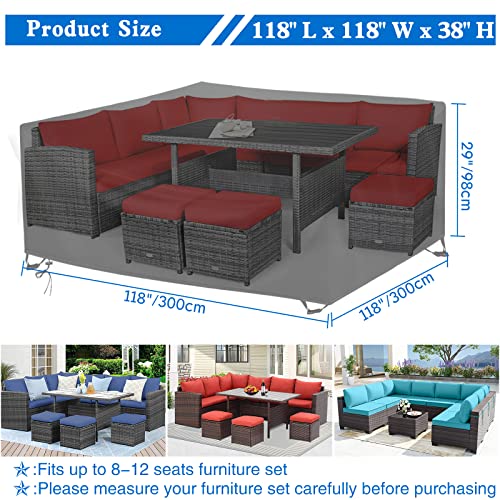 Wanocean Patio Furniture Covers Waterproof, Extra Large 118 Inch Square Outdoor Cover Heavy Duty Oxford Fabric Dustproof With Storage Bag, Fits For Dining Square Table Sofa And Chair (118" L X 118" W X 38" H) #TOP1