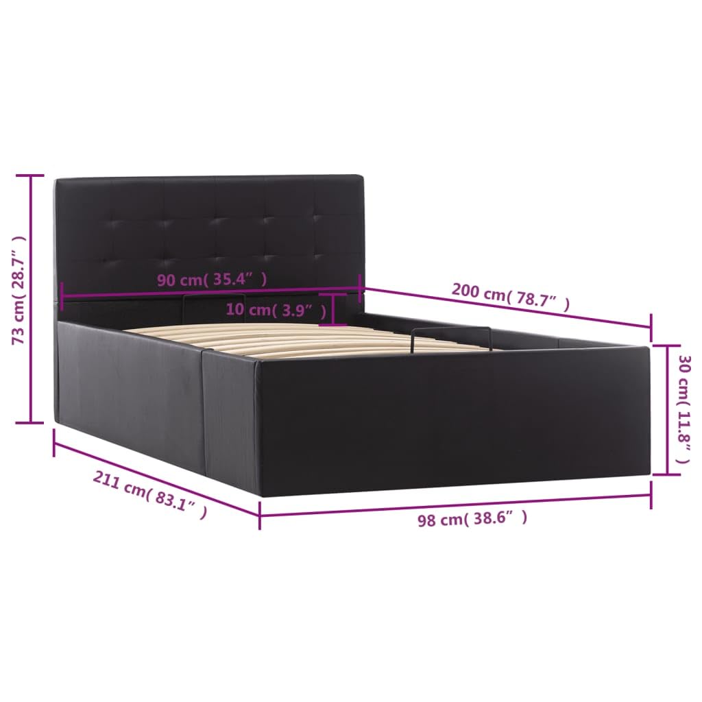 vidaXL Stauraumbett Hydraulisch Polsterbett Einzelbett Bett Schlafzimmerbett Kunstlederbett Bettrahmen Bettgestell Lattenrost Schwarz 90x200cm