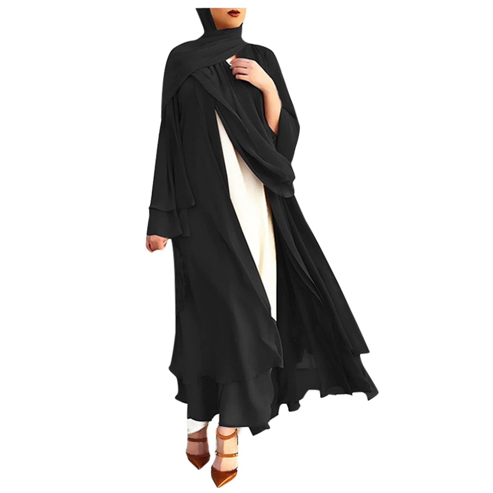 Women's Solid Muslim One-Piece Prayer Dress Muslim Abaya Dress Islamic Maxi Abaya Kaftan with Hijab Full Length Dress