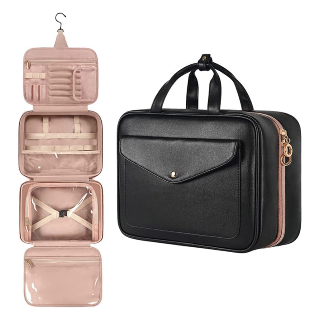 Damska kosmetyczka z haczykiem podróżna kosmetyczka organizer na przybory toaletowe wodoodporna torba do przechowywania Neceser łazienkowa torba na pranie, różowy, 31.75x12.7x22.86cm