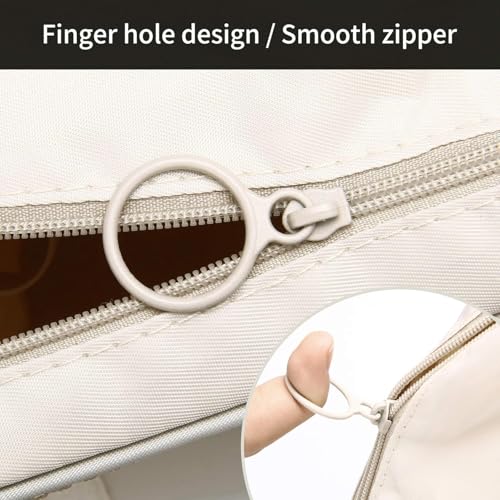 Image of Travel Toiletry Bag with Hanging Hook, Waterproof Cosmetic Organizer Pouch, Foldable Makeup Storage Case with Mesh & Transparent Compartments, Portable Travel Accessories Bag (Beige Beige)