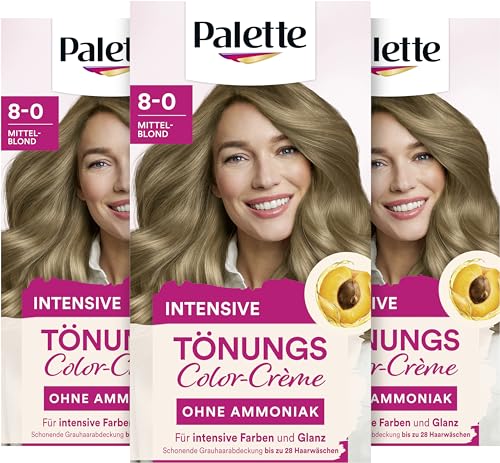 Palette Tönungscreme 8-0 Mittelblond (3 x 115ml), temporäre Coloration ohne Ammoniak für eine schonende Grauhaarabdeckung, Haarfarbe für schrittweises Auswaschen, hält bis zu 28 Haarwäschen