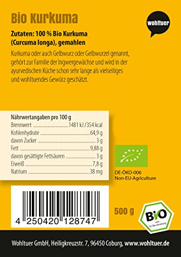 Wohltuer Bio-Kurkuma - Kurkumawurzel gemahlen (500g)