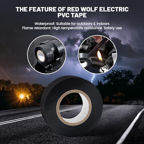 Image of RED WOLF Electrical Tape 1 Inch x 66 FT 10 Rolls Acrylates Copolymer Electric Flame Retardant Tape Waterproof High Temp 1000V Industrial Grade Used for Automotive Insulating Wrapping Wire Cable