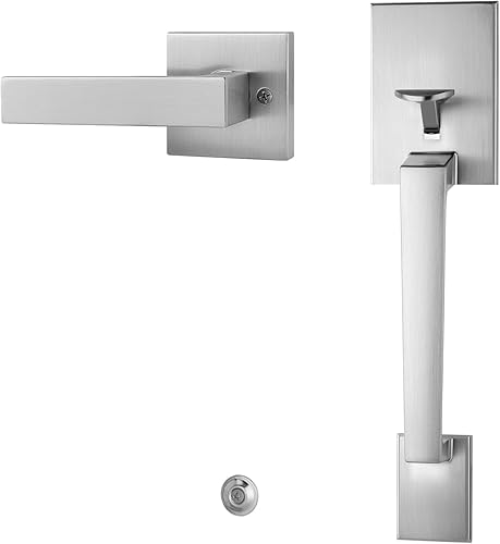 Miniatura 48 de Manija negra para puerta delantera, juego de manijas de puerta de entrada sin bloqueo, manija de puerta exterior negra, juego de manijas de puerta