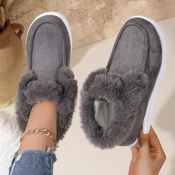 Fuzzy Slippers Women Plush Platform Fleece Lining Cozy Shoes Indoor Outdoor Winter Warm Fuzzy House Slippers, Soft Slip on Faux Fur Lined Slipper House Shoes for Women2