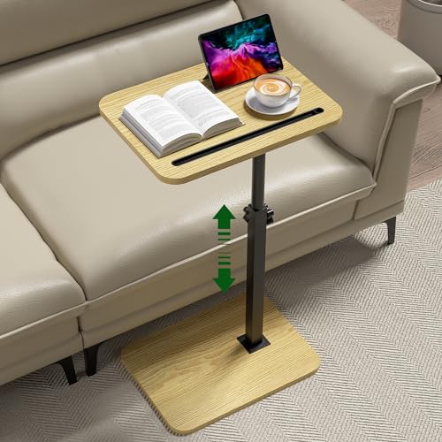 Image of 360 Swivel Sofa Side Table for Couch - Set of 2 - Adjustable Height Laptop Table for Work, TV Trays Table for Snacks Reading fits Bed Chair with Phone & Tablet Slot