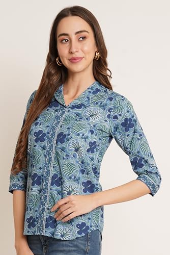 Image of COTLAND Fashions Jaipuri Cotton Floral Printed Shaded Shirt for Women (Top Style)