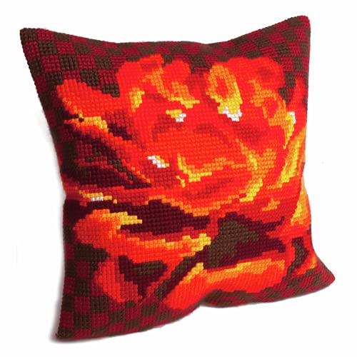 Collection D'Art Cross Stitch Cushion: Velvet Rose, Gold, 40 x 40 cm