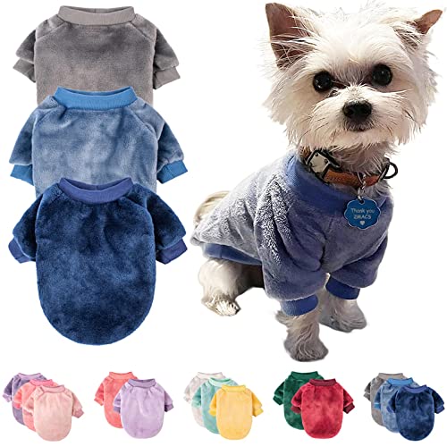 Image of FabriCastle Small Dog Sweaters, 3-Pack Dog & Cat Clothes, Ultra Soft and Warm Pet Jackets for Small Dogs Boy & Girl, Winter Pet Apparel Costumes, Puppy Outfits (Grey,Blue,Dark Blue, XX-Large)