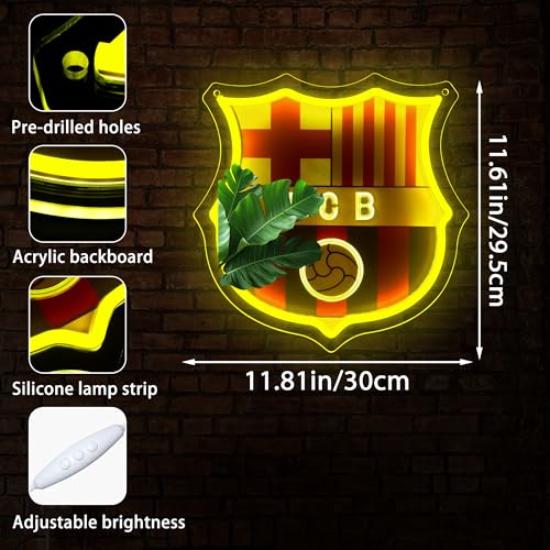 Image of Football Neon Sign for Wall Decor Soccer Team Logo LED Light for Man Cave | Dimmable football neon light, bedroom, bar, party, fans club wall decor, gifts for soccer team fans, size 11.8*11.6 in