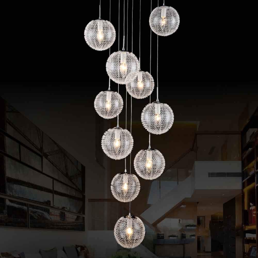 Lámpara de techo de 10 Luces con pantalla de Cristal, para escaleras largas, para restaurante, Sala de estar, Bar, cafetería, Moderna y sencilla, fabricada en China.