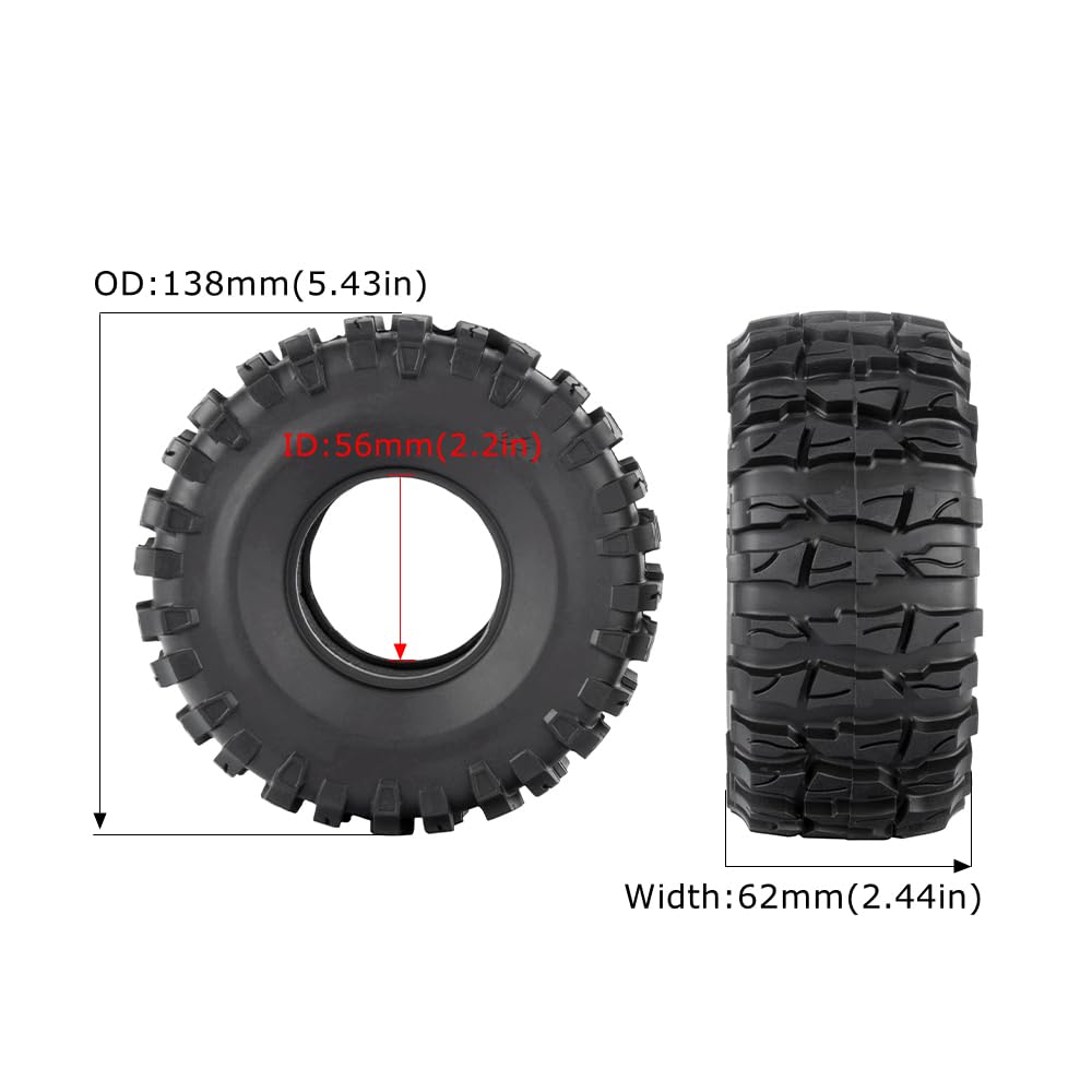 KINGCOO Pneumatici per auto RC, 4 pezzi RC Crawler, cerchi in gomma da 2,2 pollici, per scala 1:10 RC Rock Crawler, parti per Axial SCX10 D90 TF2 RR10 TRX4 TRX6 Tamiya Redcat HSP HPI Kyosho (138 mm-A)