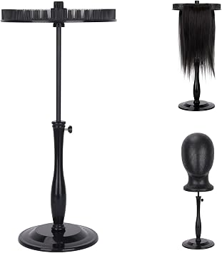 Adjustable Hair Extension Stand with Comb Disc for Clip-Ins, Black