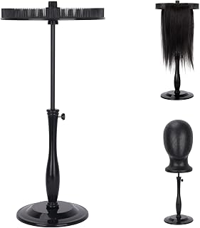 Adjustable Hair Extension Stand with Comb Disc for Clip-Ins, Black