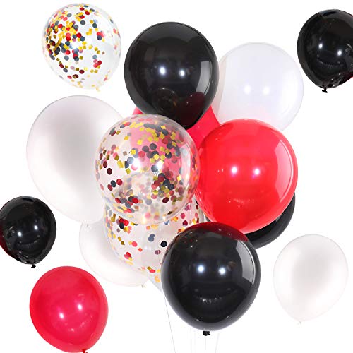 Tatuo 90 Pieces 12 Inch White Black Red Balloons Black Red Confetti Balloons for Birthday Wedding Holiday Party Supplies (White Black Red)