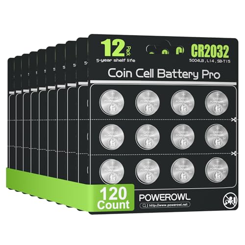 POWEROWL CR2032 Battery 120 Pack - CR2032 Lithium 3V Coin Battery Replacement for Apple Airtag Key Fob Remote Controller LED Candles Glucometer