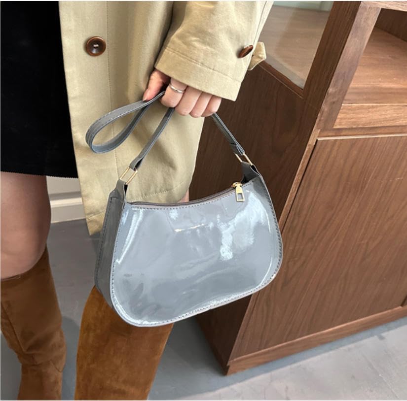 Image of Patent Leather Clutch Purse Shiny Evening Handbags for Women Armpit Shoulder Bag MINI Hobos