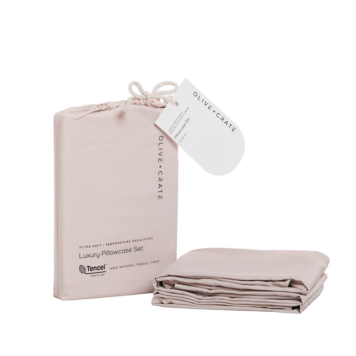Olive + Crate Tencel Eucalyptus Pillowcases - 100% Tencel Lyocell Cooling Pillow Cases for Hot Sleepers - Hypoallergenic, Moisture-Wicking, Silk Alternative, Vegan - King Size Set of 2 [Moss]: Barely Pink Queen