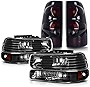 DWVO Headlight Assembly and Taillights Combo Set Compatible with 99-02 Chevy Silverado 1500 2500 / 01-02 Chevy Silverado 1500HD 2500HD 3500 Not suitable for Barn Door, Stepside models