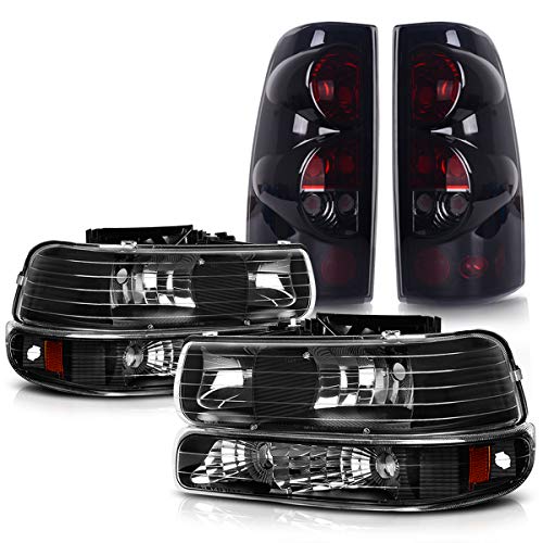 DWVO Headlight Assembly and Taillights Combo Set Compatible with 99-02 Chevy Silverado 1500 2500 / 01-02 Chevy Silverado 1500HD 2500HD 3500 Not suitable for Barn Door, Stepside models