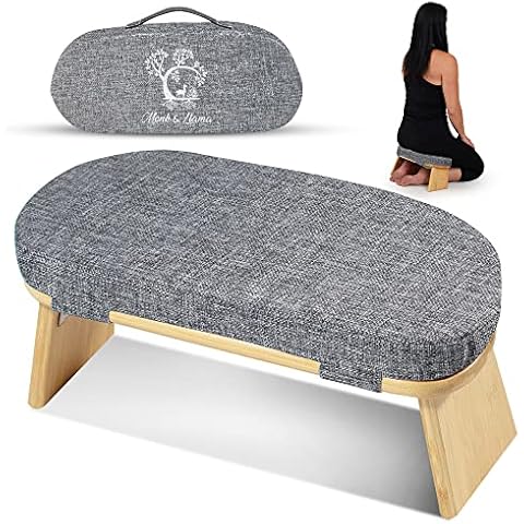 Monk & Llama Meditation Bench - Foldable, Ergonomic, Bamboo Kneeling Stool with Extra Comfortable Cushion — Perfect Seiza Bench Meditation Stool Chair for Prayer & Travel - Deeper & Enjoyable Sessions Cover