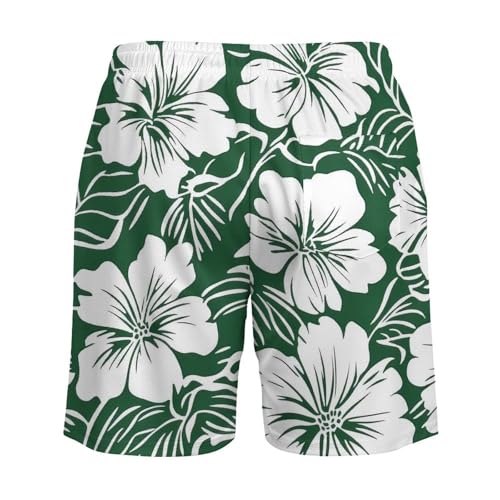 Hawaiian Floral Green Hawaii Flowers Beach Shorts for Men Swim Trunks Quick Dry Swim Shorts with Compression Liner Pocket4