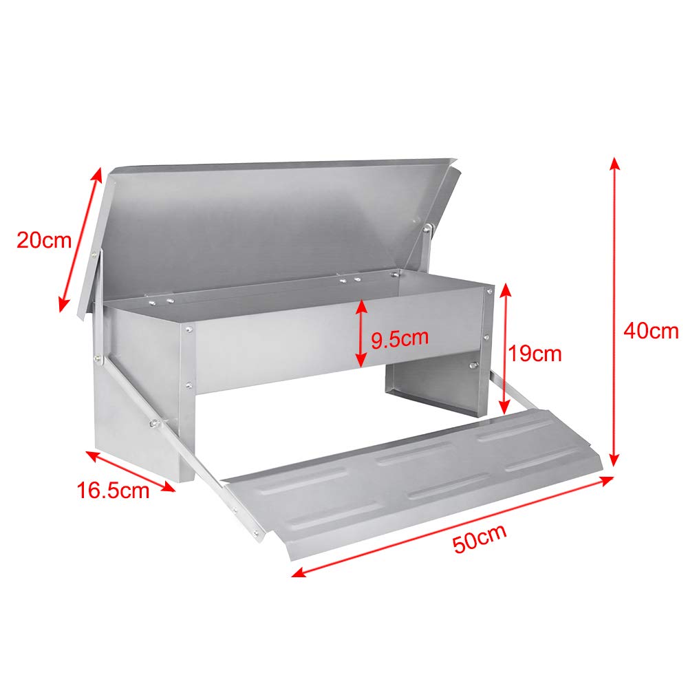Comedero automático para pollos, 5 kg, comedero para gallinas, comedero de acero galvanizado con tapa, comedero para aves de corral