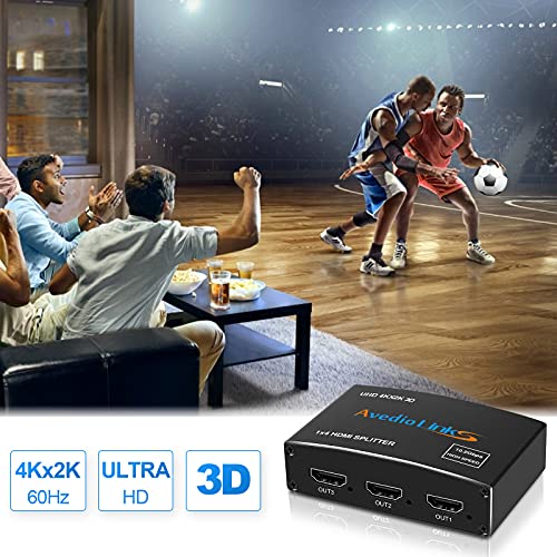 avedio Links 4K@60Hz HDMI Splitter 1 in 4 Out with 4 feet Hdmi Cable, 1x4 HDMI Splitter Duplicate/Mirror Screen, 4 Way Splitters Support Full HD 1080P 3D, Compatible with HDTV, PS5, Projector - image 8