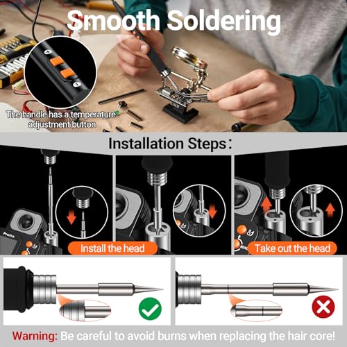 Preciva Cordless Soldering Station, 50W Digital Display Soldering Iron Kit 90-450℃ Adjustable, Rapid Heating with 2 Tips - Compatible 18-20V Battery for DIY, Appliance Repair(Battery Not Included) 4 Preciva Cordless Soldering Station, 50W Digital Display Soldering Iron Kit 90-450℃ Adjustable, Rapid Heating with 2 Tips - Compatible 18-20V Battery for DIY, Appliance Repair(Battery Not Included) - Image 4