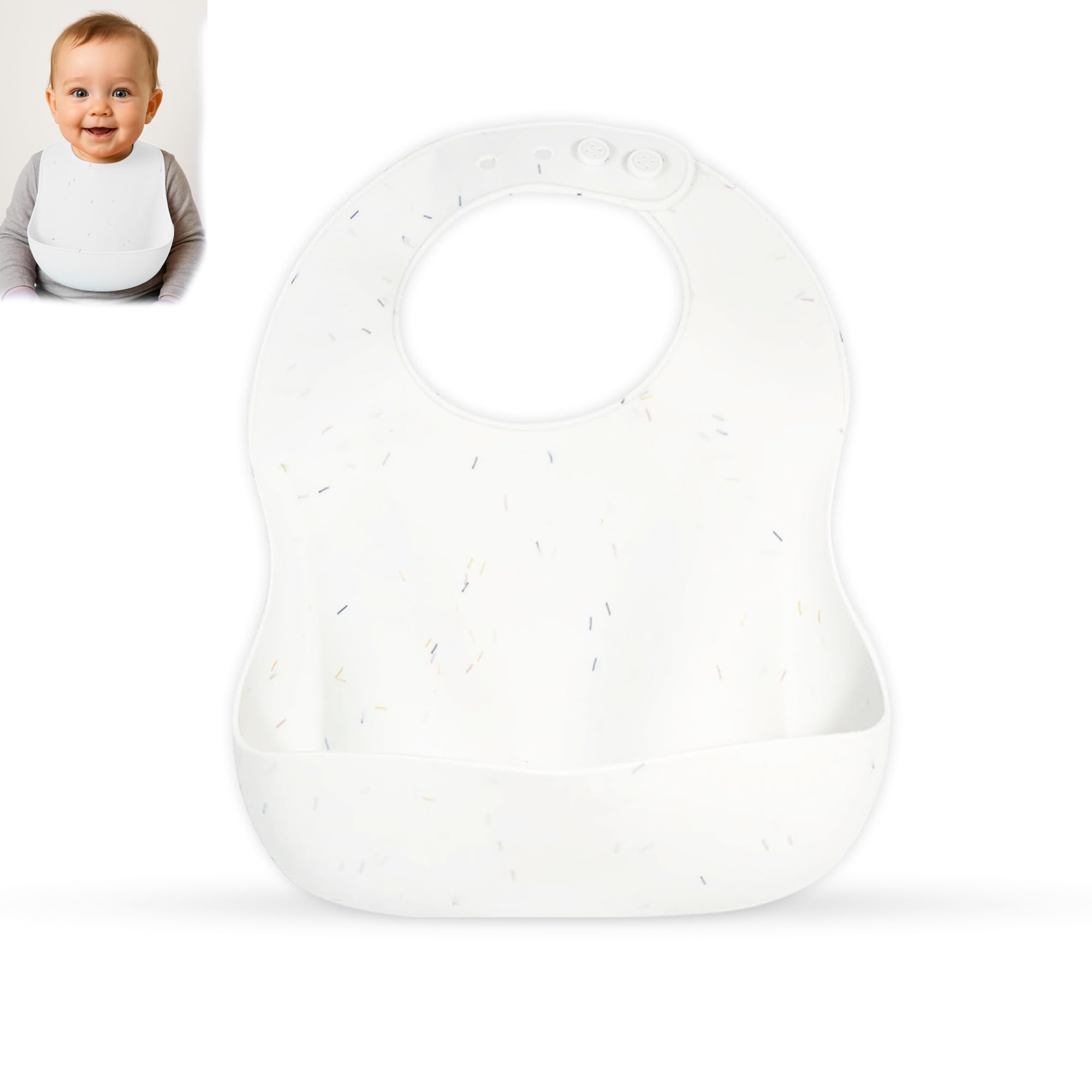 GLUN® Silicone Bib Comes with Crumb Catcher Bowl, Pack of 1 White Colour, Easily Wipes Clean, Comfortable Soft Baby Bibs, Less Time Cleaning after Meals with Babies or Toddlers-image-18