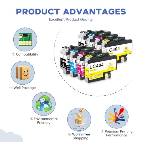 Image of Miss Deer LC404 Ink Cartridges Combo Pack Compatible Replacement for Brother LC404 LC-404,Work for MFC-J1205W MFC-J1215W MFC-J1205W XL Printer,8-Pack