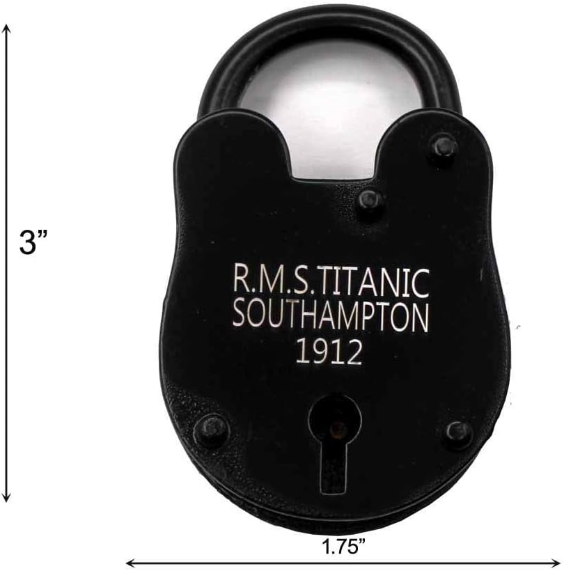 Iron RMS Titanic Model Padlock, Antique Cast Iron Lock and Keys, Addition to Pirate, Medieval & Western Collections, 3 Inches, Medium