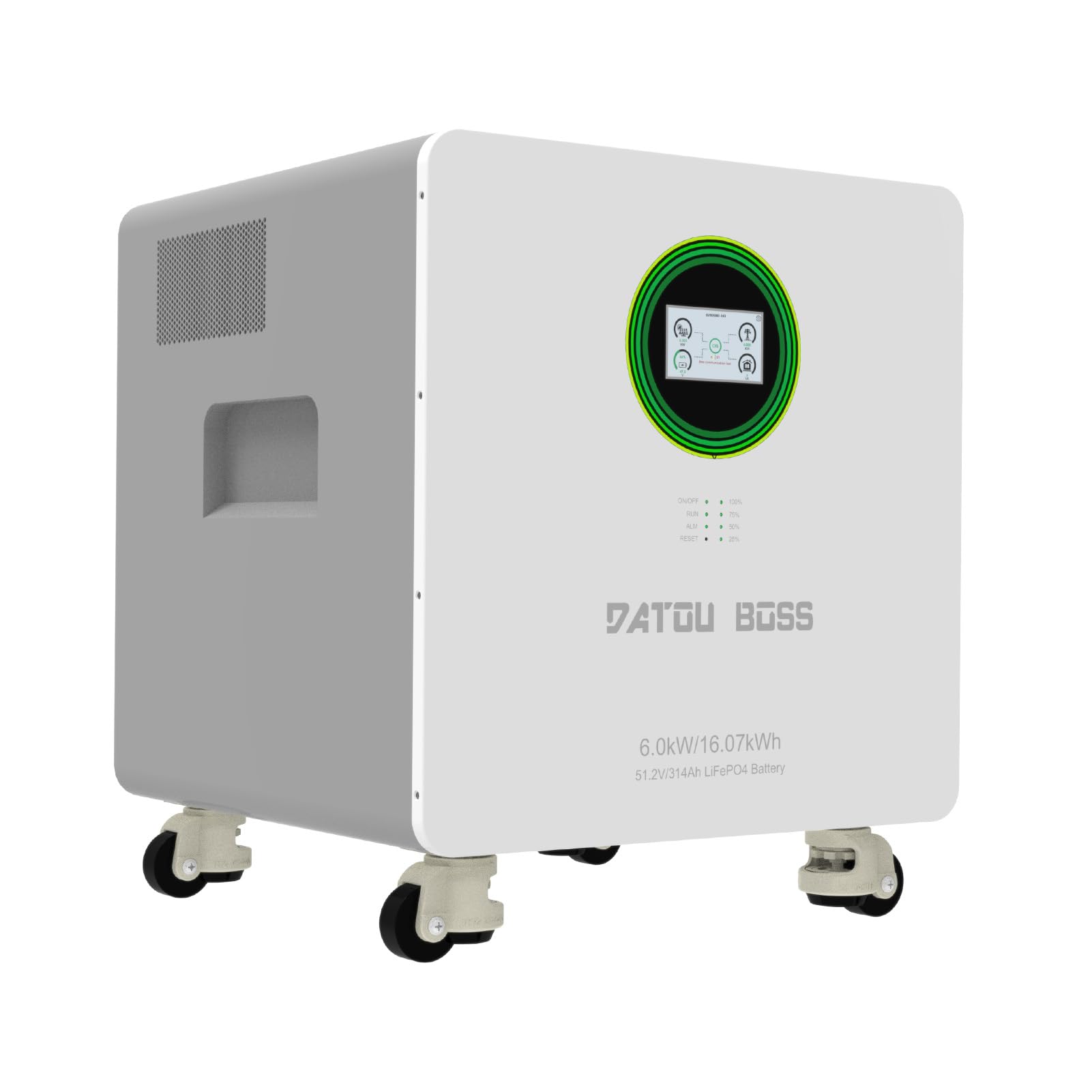 DATOUBOSS Batteria Litio LiFePO4 48V 314Ah 16,07kWh All-in-One con Inverter Solare Ibrido 6000W 48V, Ingresso Fotovoltaico 9000W, 8000+ Cicli, Sistema di Accumulo Energia Solare Plug & Play