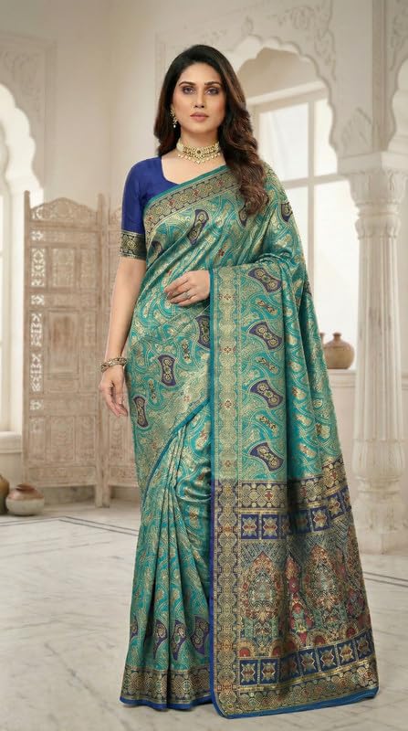 Image of C J Enterprise Women's Pure Soft Silk Saree With Blouse Piece For Wedding (Damru-Patola)