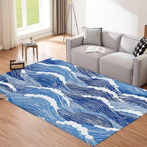 Tapis de chambre ukiyo-e indigo pour bureau calme - 3