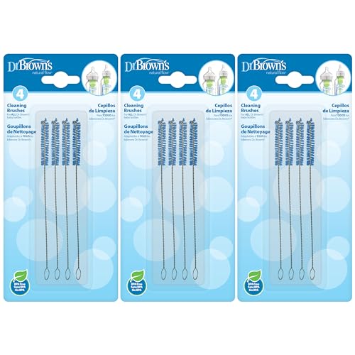 Image of Dr. Brown’s Natural Flow Reusable Baby Bottle Vent System and Reservoir Cleaning Bristle Brush, BPA Free, Blue Brushes, 12-Pack