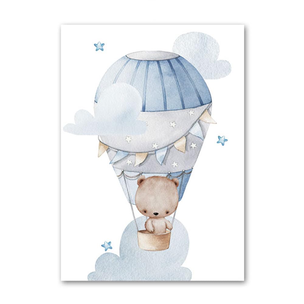 3 Laminas Infantiles Azul 30X40CM Cuadros Pared Bebe Globo Nubes Conejo Zorro Poster Personalizado Bebé Lienzo Animales Infantiles Laminas Habitacion Niño Cuadros Animales Habitacion Niño sin Marco