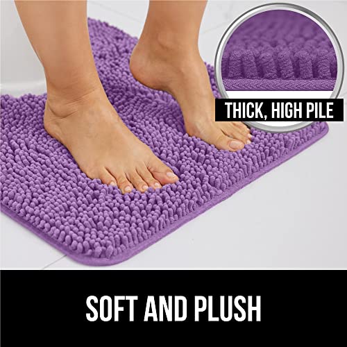 Image of Gorilla Grip Shaggy Chenille Square U-Shape Contoured Mat for Base of Toilet, 22.5x19.5 Size, Machine Wash and Dry, Soft Plush Absorbent Contour Carpet Mats for Bathroom Toilets, Purple