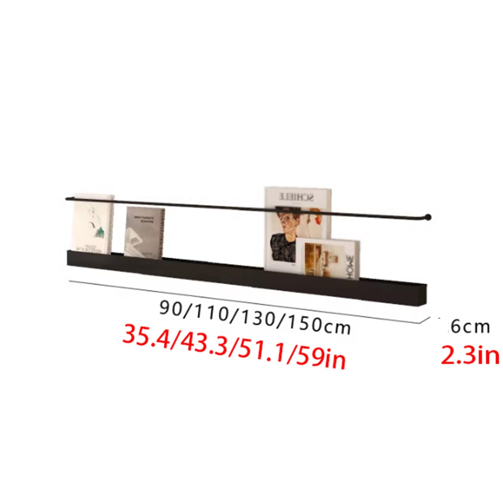 Portariviste e opuscoli da parete in metallo nero, minimalista, per casa, ufficio, soggiorno, bagno, sala d'attesa (110 cm, 1 confezione)