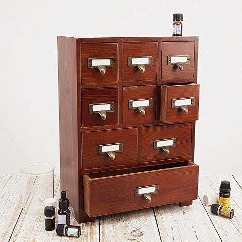 Packgilo Vintage Medicine Cabinet Wood Chinese Apothecary Cabinet With Drawers & Labels Rustic Library Card Catalog Cabinet Desktop Medicine Cabinet Organizer Herbal、Tea Bag、Jewelry Storage(Brown) #TOP1
