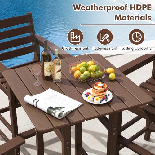 Image of Giantex 42 inch Height Outdoor Tall Bar Table, HDPE Square Pub Tables with Wood Grains, High Top, Cocktail Bistro Table for Adirondack Chairs, Patio, Garden, Poolside, Yard, Balcony, Brown