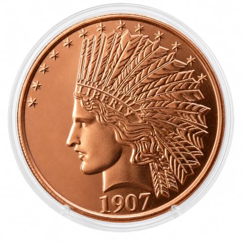 Image of 1907 Indian $10 Gold Eagle Replica 1 oz Pure .999 Copper Round Collectible 39mm Coin in Capsule - COA by Heavenly Metals