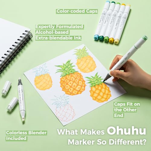 Image of Ohuhu Alcohol Markers Brush Tip - Double Tipped Art Marker Set for Artist Illustration - 72 Colors - Chisel & Brush Dual Tips - Honolulu - Refillable, Multi-Coloured