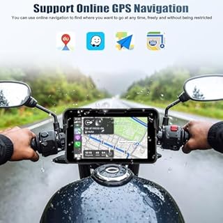 CAMECHO [sans Fil] Écran Moto 5 Pouces IPS HD sans Fil CarPlay & Android Auto Wireless, GPS, Navi, IP68, Bluetooth Moniteur Universel avec Réglage EQ pour Motos